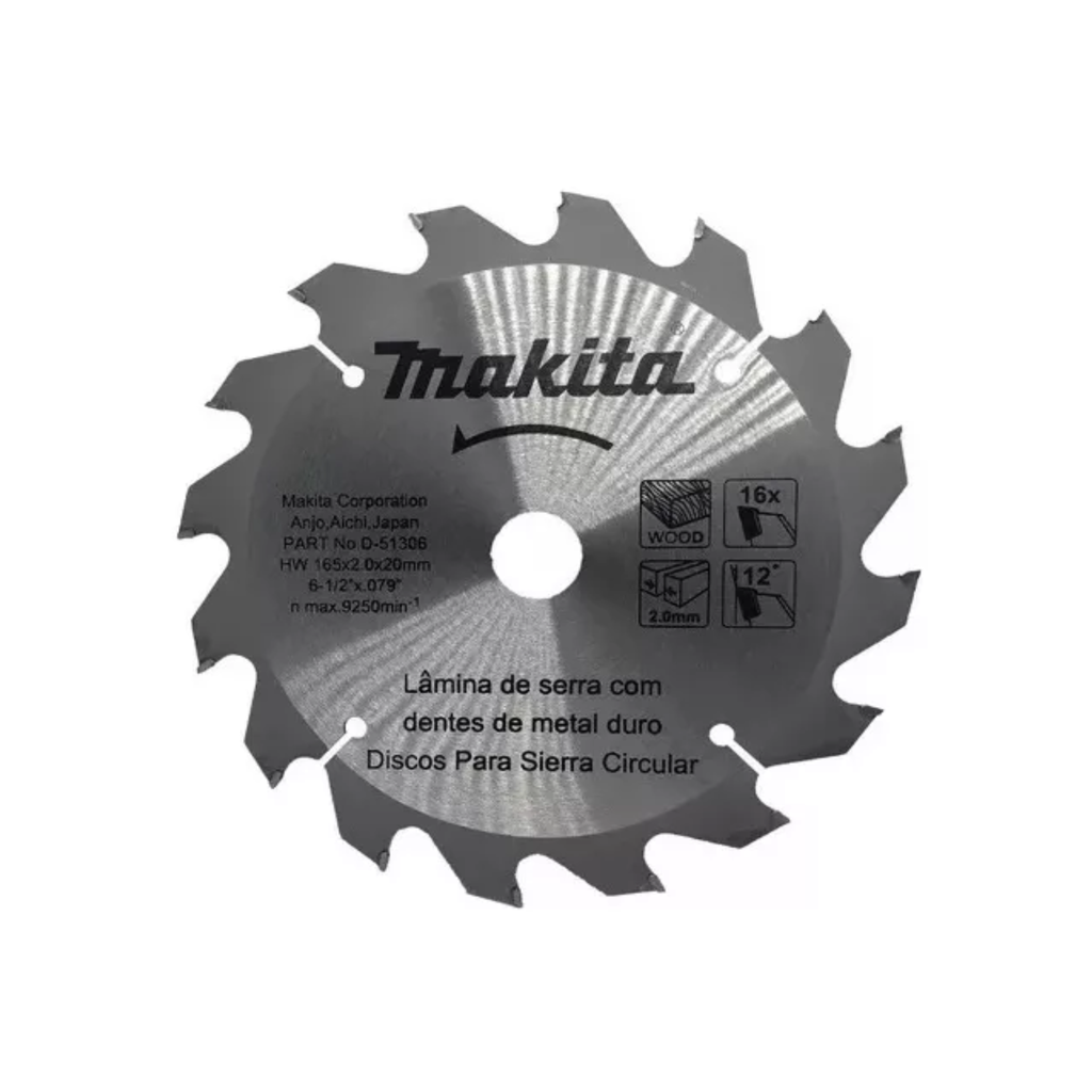 HOJA DE SIERRA CIRCULAR MAKITA 165 MM X 16 DIENTES - D-51306