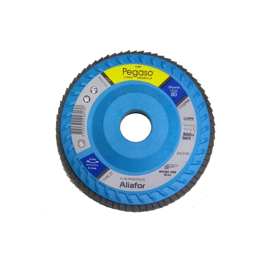 DISCO FLAP PLANO PLASTICO 115 MM ZIRCONIO GR.80 Y115ZPP80