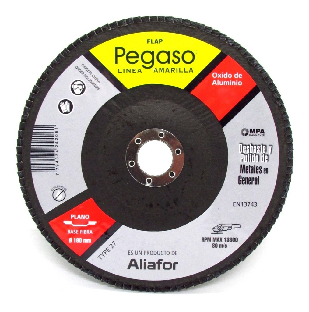 FLAP PEGASO 180 MM OXIDO DE ALUMINIO PLANO FIBRA DE VIDRIO 6 Y180AP60