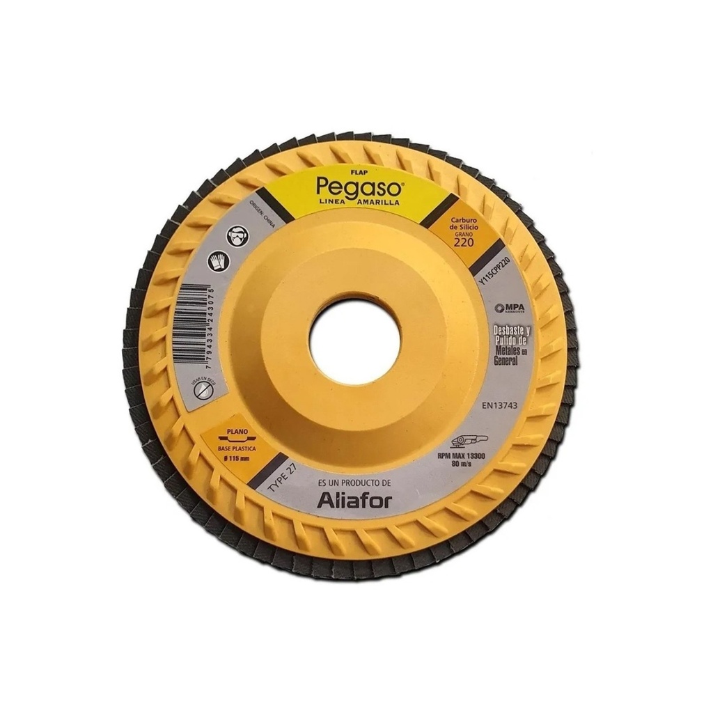 DISCO FLAP PEGASO PLANO PLASTICO 115 MM CARB. DE SILICIO GR. - Y115CPP220