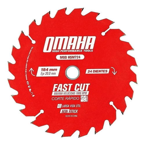 Hoja De Sierra Omaha P/Madera 184 Mm 24 D. Corte Rapido 471.HSM724 