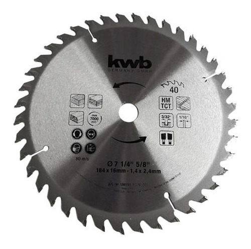 Disco de sierra kwb circular 184 mm x 16mm 40 dtes. 49586151 (ML)