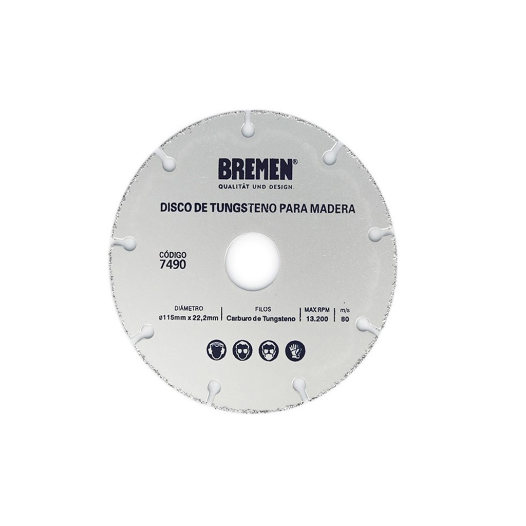 DISCO DE TUNGSTENO PARA MADERA 115 mm BREMEN - BR7490