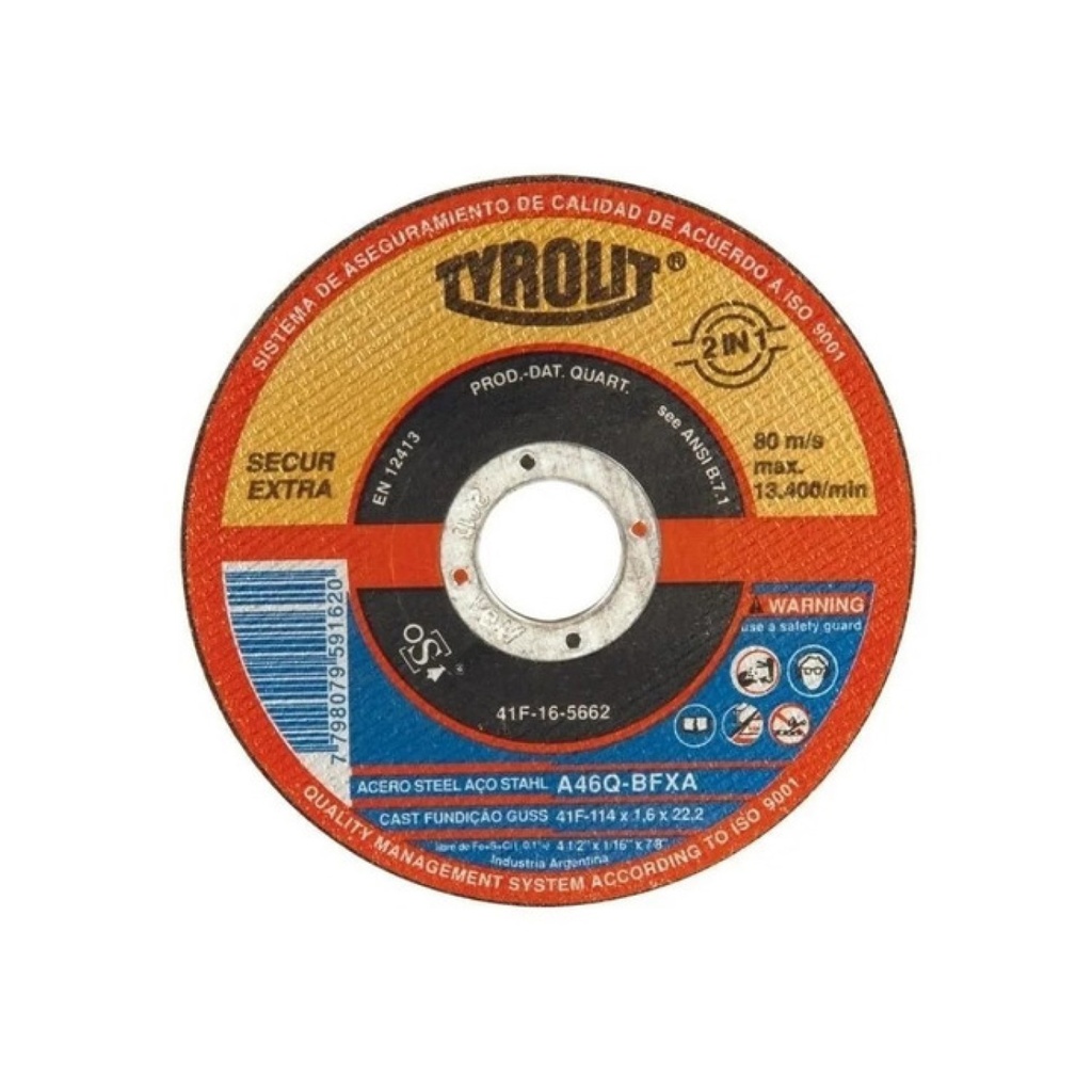DISCO DE CORTE TYROLIT 115 X 1.6 MM SECURE - 41F-16-5662