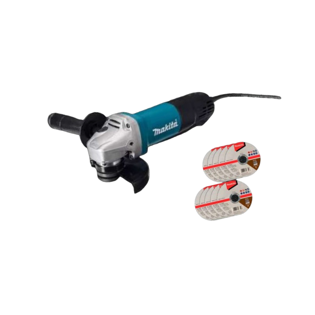 AMOLADORA ANGULAR MAKITA 4 1/2"  + 10 DISCOS DE CORTE - D-72001 / 9557HPG