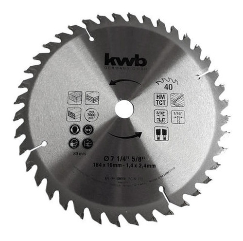 [2206091343165774] Disco de sierra kwb circular 184 mm x 16mm 40 dtes. 49586151 (ML)