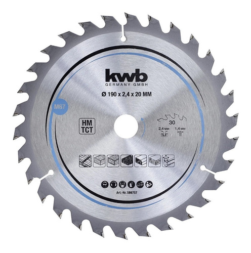 [2206101606142888] Disco de sierra kwb circular 190 mm x 30mm 30 dtes. 49586654 (ML)