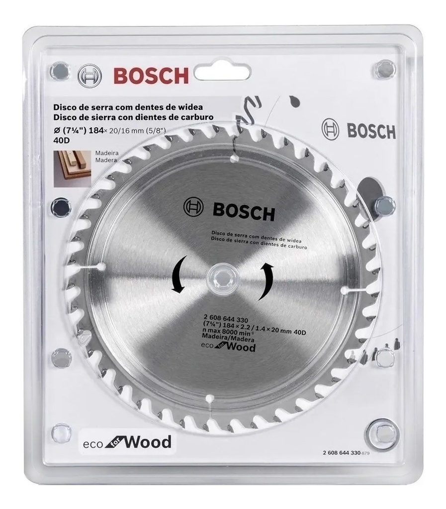 Hoja Sierra Circular Bosch 184mm 40 Dientes  7 1/4 Madera  