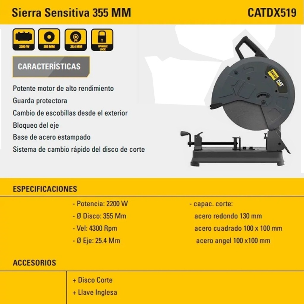 Sierra Cortadora Sensitiva 355mm 2200w Caterpillar Cat Dx519