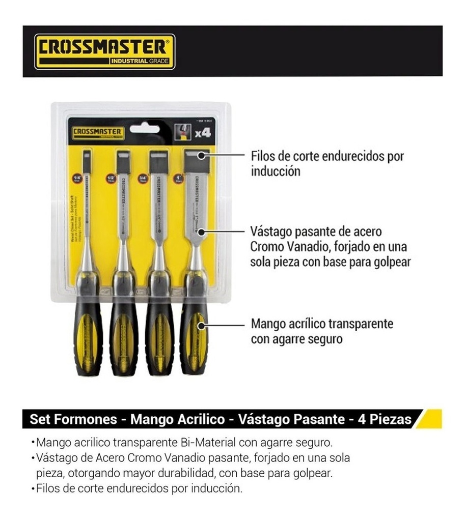 Set Kit Juego Formones 4 Piezas Crossmaster Mango Acrilico