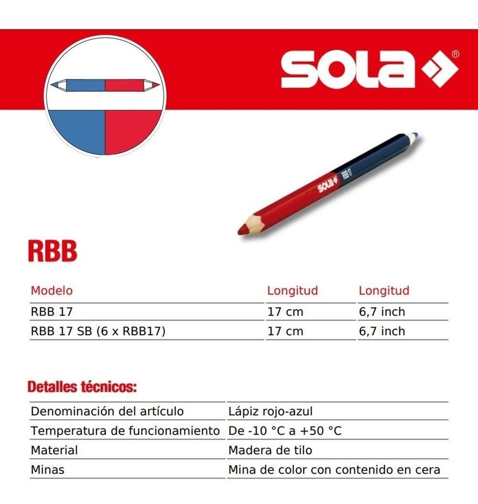 Lapiz Sola Bicolor Señalizacion Calor Frio 17 Cm Pro Rbb17