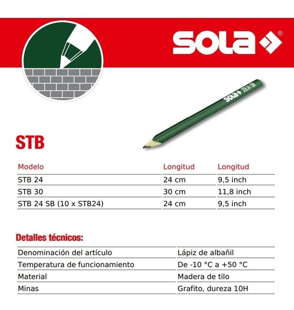 Lapiz Sola Verde Albanil 24 Cm Pro Stb24