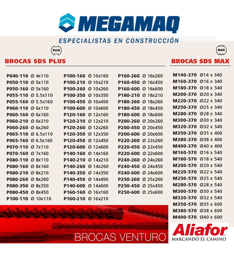 Mecha Broca Sds Plus 16 Mm X 260mm Venturo P160-260 Hormigon
