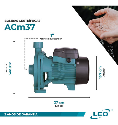 Bomba Centrífuga Monofásica Leo Acm37 0.5hp Color Azul 220v