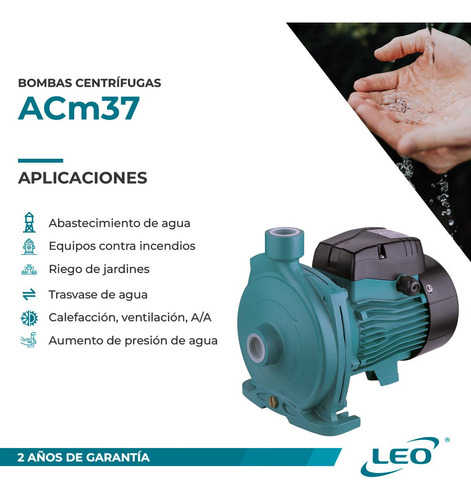 Bomba Centrífuga Monofásica Leo Acm37 0.5hp Color Azul 220v