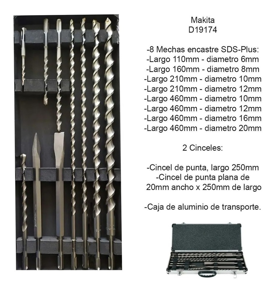 Juego Set Cinceles Y Mechas Makita D-1917410  Pzas Sds Plus