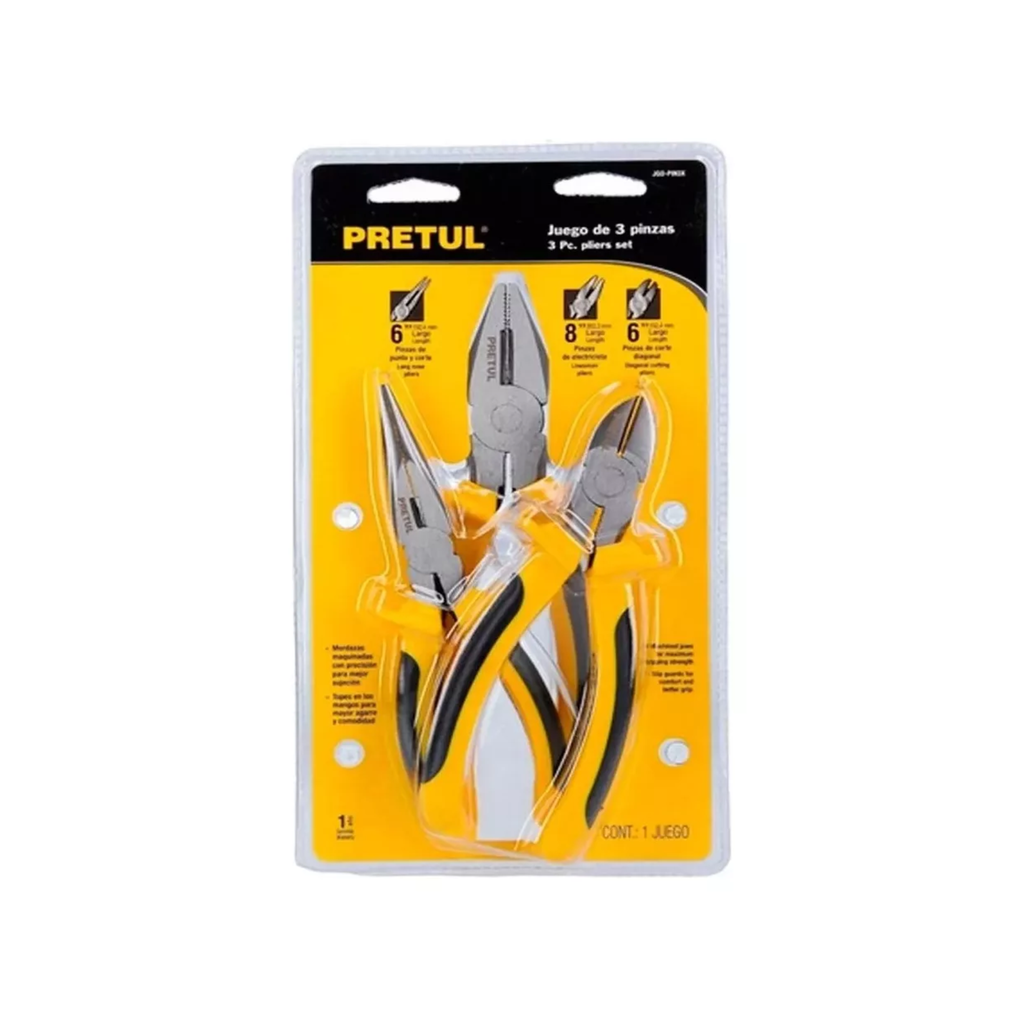 SET 3 PIEZAS PRETUL PINZA UNIVERSAL + ALICATE + PUNTA - 22966