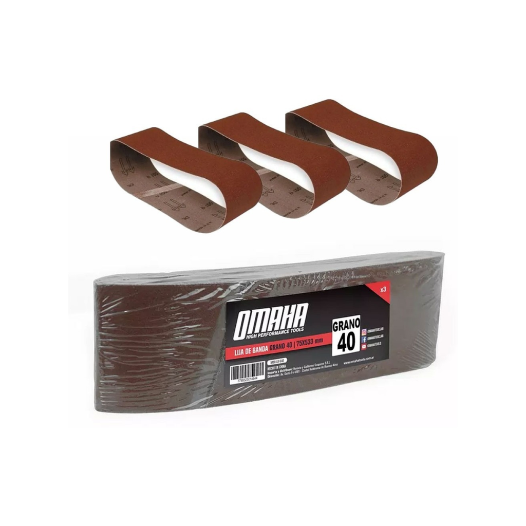 JUEGO DE 3 LIJAS DE BANDA OMAHA 80 GR 75 X 533 MM 471.LB-580