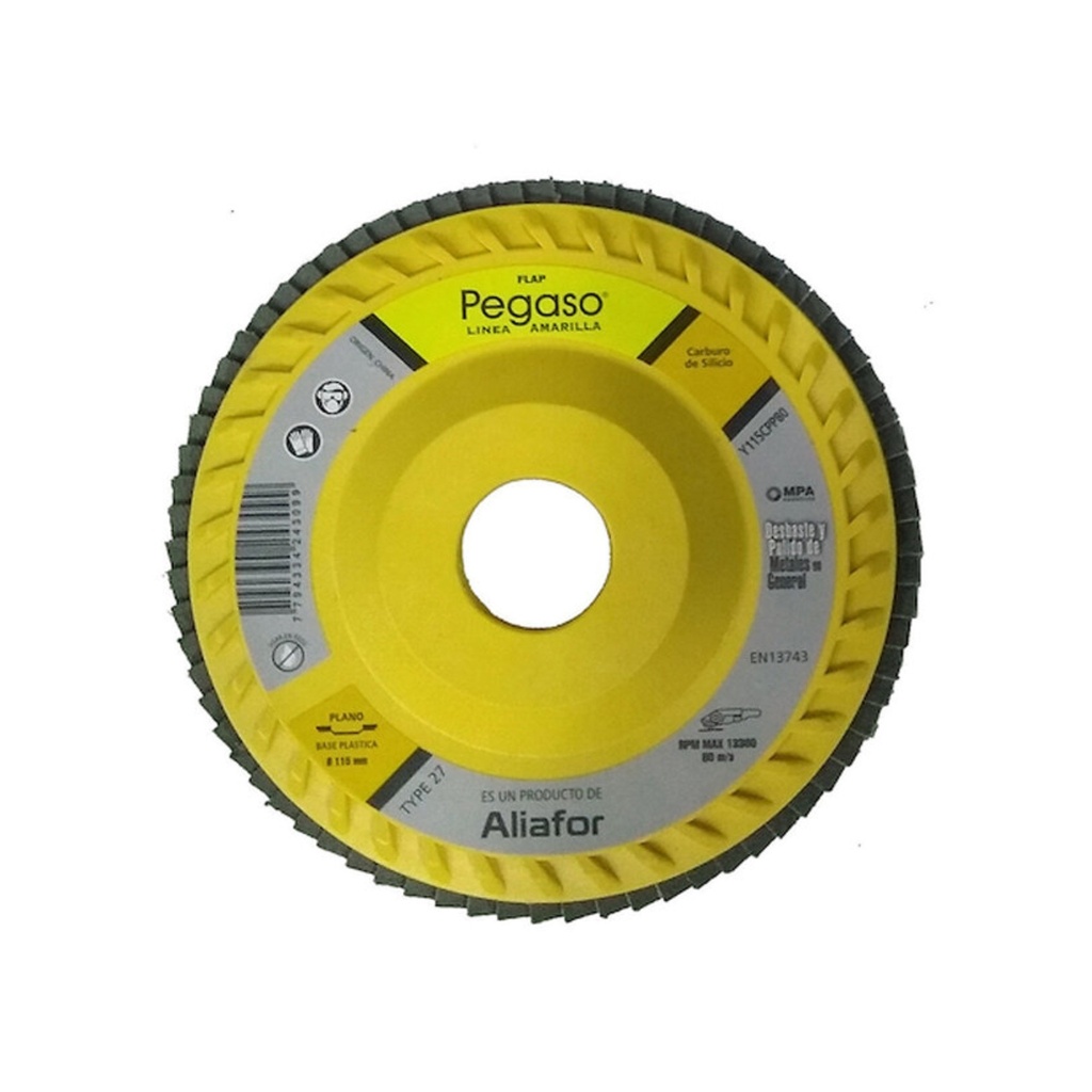 DISCO FLAP PEGASO PLANO PLASTICO 115 Mm CARB. DE SILICIO Gr. - Y115CPP60.