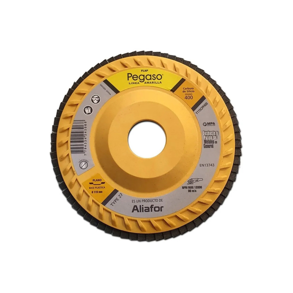 DISCO FLAP PEGASO PLANO PLASTICO 115 MM CARB.SILICIO GR 400 Y115CPP400