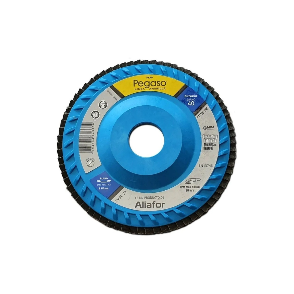 DISCO FLAP PLANO PLASTICO 115 MM ZIRCONIO GR.40 Y115ZP40
