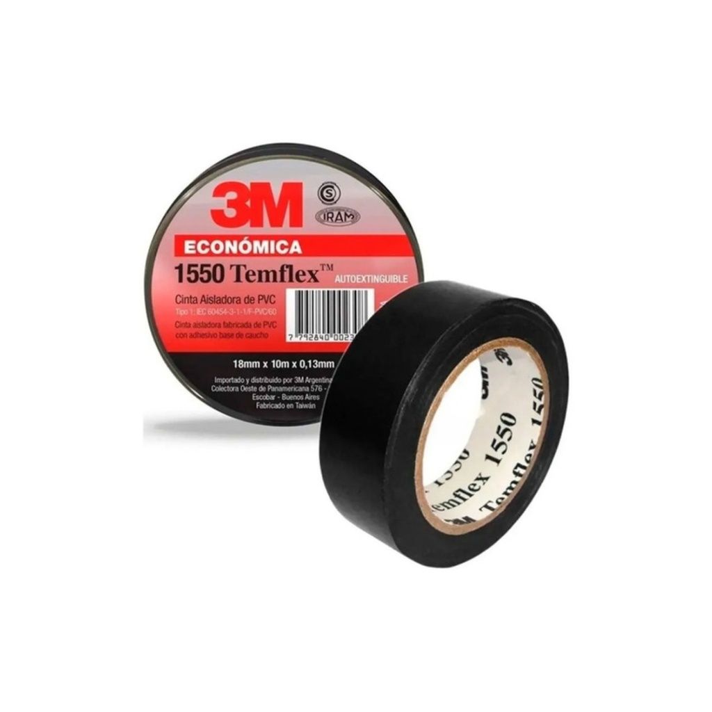 CINTA AISLADORA 3M 18MM X 20M TEMFLEX 1550 NEGRO