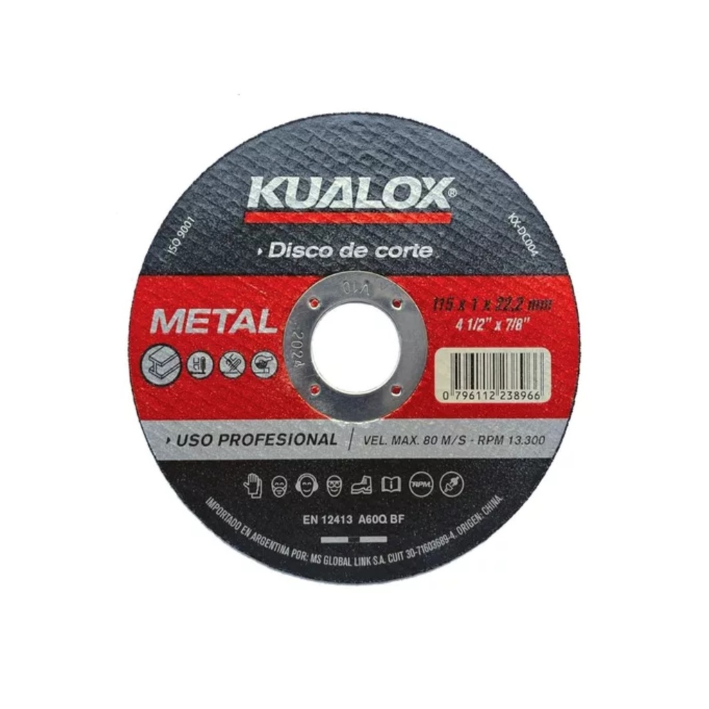 DISCO DE CORTE PARA METAL KUALOX 115 X 1,6 X 22,23MM KX-DC008