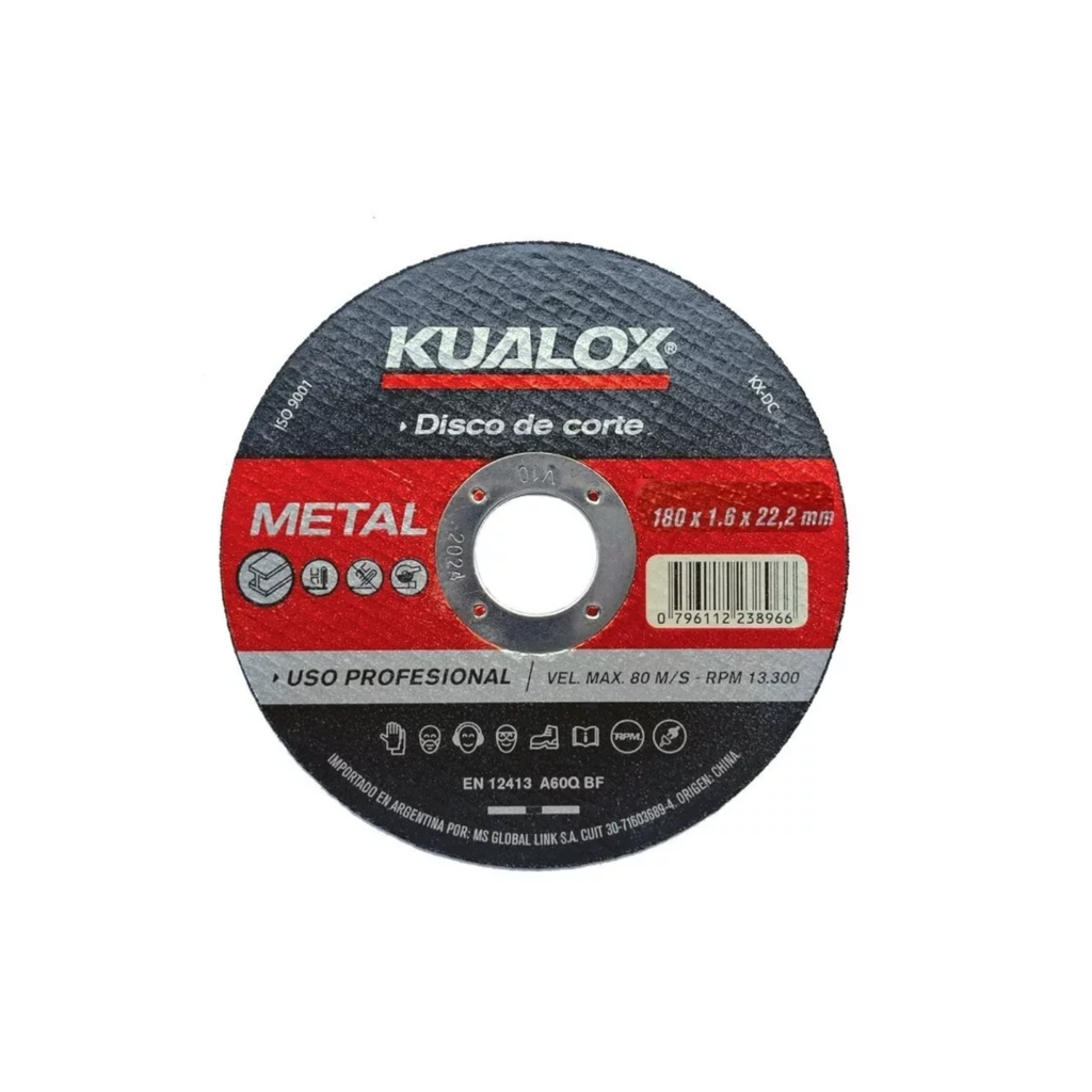 DISCO DE CORTE PARA METAL KUALOX 180 X 1,60 X 22,23MM - KX-DC010
