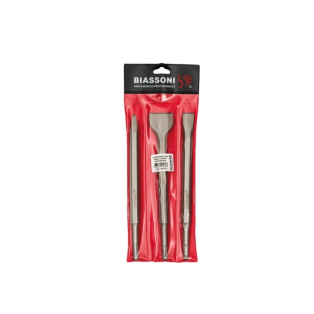 SET PUNTA Y CINCELES BIASSONI SDS PLUS 3PZ - 991810