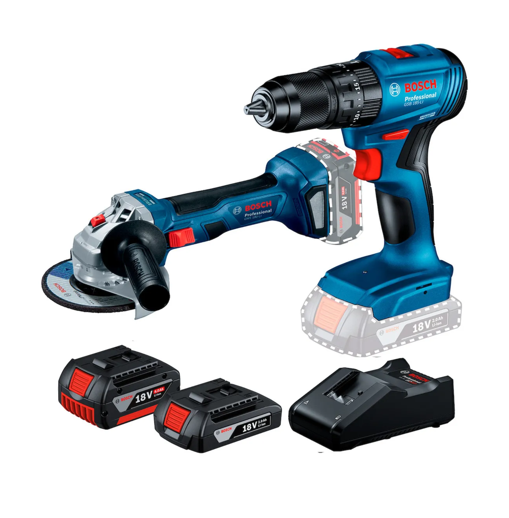 JGO AMOLADORA A BATERIA  GWS 180LI Y TALADRO PERCUTOR GSB 185 LI BOSCH C/2 BATERIAS Y CARGADOR 18V