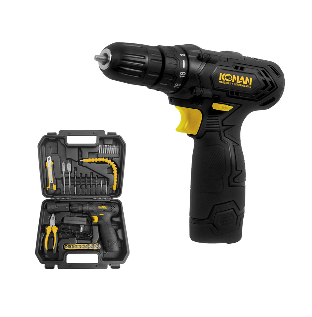 SET TALADRO ATORNILLADOR A BATERIA KONAN 12V C/HERRAMIENTAS - #KTSET/12V